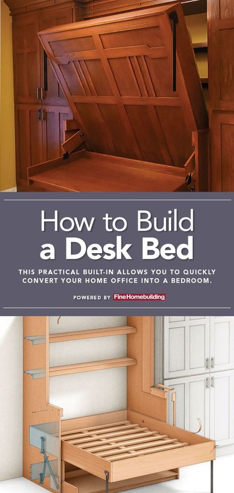 Murphy Bed With Built In Desk, Cottage Murphy Bed, Murphy Bed With Desk Diy Plans, Murphy Desk Bed, Diy Murphy Bed With Desk, Small Bedroom Built Ins, Diy Murphy Bed Desk, Ikea Murphy Bed Hack Diy, Murphy Bed Office Guest Bedrooms