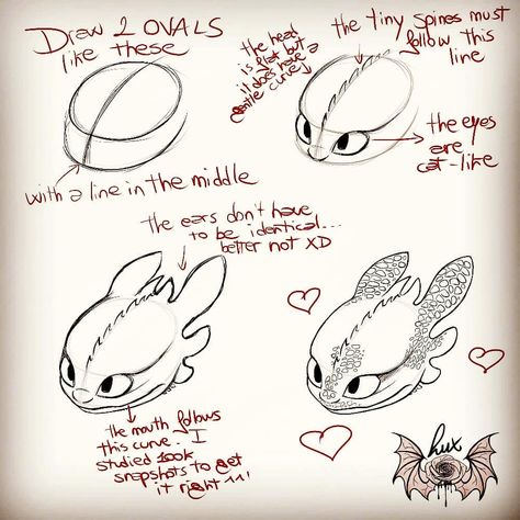 Small tutorial-ish thing on how to draw Toothless’s head. It may actually be not so easy to get this baby right - although the majority of artists here are so damn good they won't need this! 😄 This is an appetizer for a bigger Night Fury/Light Fury tutorial I've been thinking about making 😉 #httyd #httyd2 #httyd3 #howtotrainyourdragon #httydfanart #toothless #nightfury #dragon #howtodraw #art #arttips #luxblackarts #sisterdragonarts Toothless Drawings Sketches, Night Fury Drawing Tutorial, Toothless Reference Sheet, Drawing Ideas Toothless, How To Draw Night Fury, Toothless Dragon Drawing Easy, How To Draw Toothless Step By Step, How To Draw A Dragon Head, Night Fury Sketch