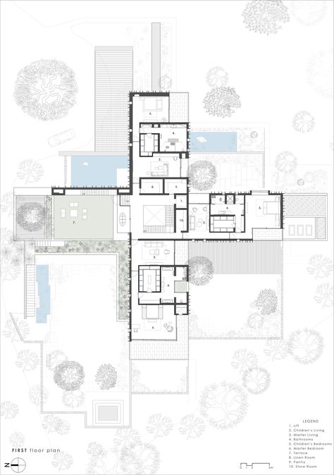 Architecture Floor Plan Presentation, Floor Plan Architecture, Architecture Floor Plan, H House, Architectural Plan, Large Floor Plans, Futuristic House, Architectural Floor Plans, Villa Plan