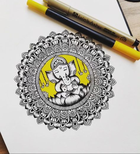 Ganesh Drawing Mandala, Mandala Ganpati Drawing, Mandala Ganesha Art, Ganesh Ji Mandala Art, Ganesha Drawing Mandala, Ganesh Drawing Simple, God Mandala Art, Lord Ganesha Mandala Art, Easy Mandala Drawing Simple