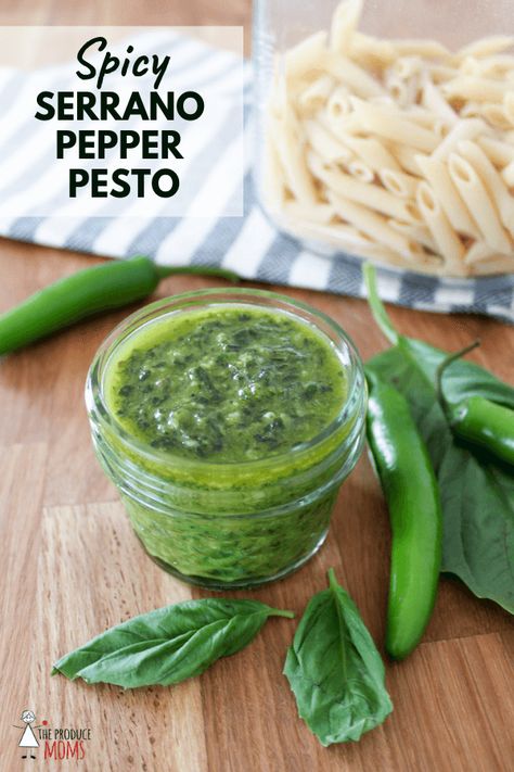 Homemade Serrano Pepper Pesto Serrano Peppers Recipes, Serrano Pepper Recipes, Pasta With Chicken Sausage, Pesto Pasta With Chicken, Spicy Pesto, Wendy's Frosty, Pepper Pesto, Chicken Sausage Pasta, Recipes Using Rotisserie Chicken