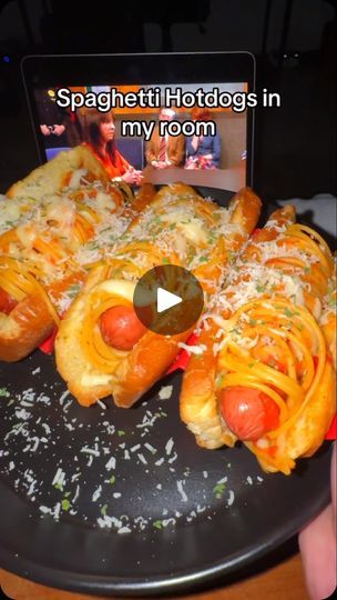 196K views · 61K reactions | Making Spaghetti Hotdogs in my room! 🌭🍝 — These were super fun and easy to make!

Ingredients 👇 
• Hotdogs
• Buns
• Spaghetti
• Red sauce
• Mozzarella cheese
• Parmesean cheese
• Garlic butter
• Salt & Pepper
• Parsley

#lazypotnoodle #foodie #foodies #easyrecipes #easyrecipe #hotdog #hotdogs #spaghetti #cooking #food #foodlover | LazyPotNoodle | lazypot · Original audio Spaghetti Red Sauce, Spaghetti Hotdogs, Spaghetti Red, Hot Dog Spaghetti, Making Spaghetti, Pot Noodle, How To Make Spaghetti, In My Room, Red Sauce