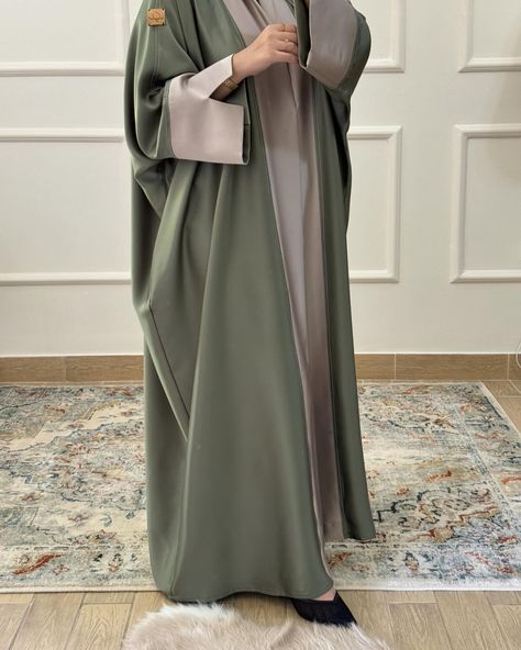 Matcha — silk abaya 🍵 35 BD | 400 SAR (shipping included) #melikacollection Silk Abaya, Abaya Designs Latest, Modern Hijab, Modern Hijab Fashion, Abaya Designs, Hijab Fashion Inspiration, Abayas Fashion, Abaya Fashion, Hijab Fashion