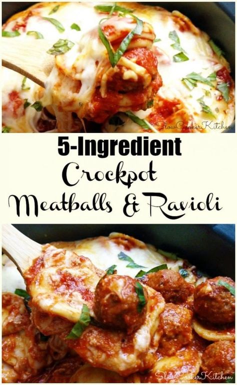 Crockpot Meatball Ravioli Casserole | Slow Cooker Kitchen Meatball Ravioli, Crockpot Meatball, Slow Cooker Ravioli, Crockpot Ravioli, Slow Cooker Kitchen, Crockpot Meatballs, Ravioli Casserole, Meatball Recipes Crockpot, Crock Pot Meatballs