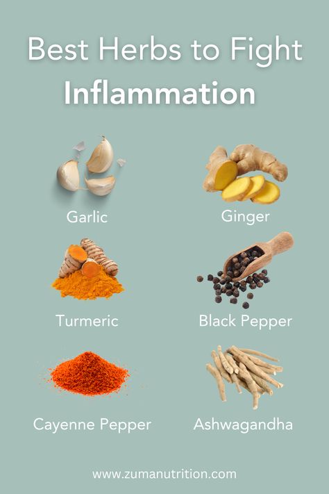 Chronic inflammation is at the root of many major illnesses. It is important to keep inflammation levels in the body low by avoiding common causes of inflammation and following a diet of anti-inflammatory foods and herbs. Here is a list of the best herbs for inflammation in the body. Chronic Inflammation Diet, Herbs For Inflammation, Inflamatory Foods, Anti Inflammation Diet, Balanced Diet Chart, Inflammation Diet Recipes, Inflammation Foods, Anti Inflammation Recipes, Inflammation Diet