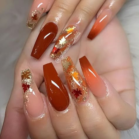 Colorful Fall Nails with Leaves Design Nails Acrylic Almond, Nails Short Acrylic, Orange Nail Designs, Fall Acrylic, Nails Orange, Unghie Nail Art, Nails Acrylic Short, Nails Acrylic Coffin, Nails Ombre