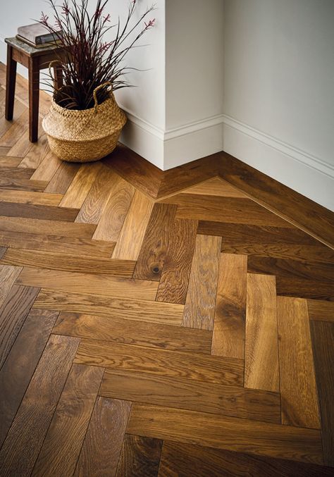 Congaree Smoked Oak Parquet | Atkinson & Kirby Engineered Parquet Flooring, Herringbone Flooring, Oak Parquet, Wood Floor Design, Herringbone Wood Floor, Herringbone Wood, Parquet Flooring, House Flooring, Floor Design