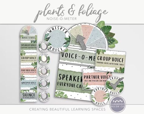 PLANTS & FOLIAGE Noise-o-meter Voice Level Display Noise - Etsy UK Modern Greenery Classroom, Greenery Classroom, Noise Level Classroom, Classroom Daily Schedule, Beautiful Classroom, Green And Terracotta, Terracotta Color Palette, Plants Classroom, Classroom Designs