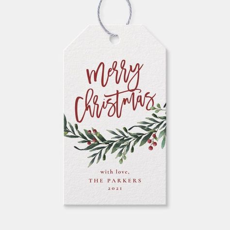 Script merry christmas branch with berries gift tags  Zazzle Christmas Aquarell, Xmas Hampers, Personalized Christmas Tags, Xmas Gift Tags, Christmas Hampers, Merry Christmas Tags, Christmas Branches, Merry Christmas Gift Tags, Holly Christmas