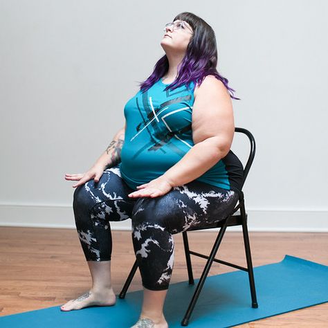 An Accessible, Fully Seated Chair Yoga Practice Shelves Instead Of Cabinets, Kitchen Shelves Instead Of Cabinets, Chair Exercise, Chair Pose Yoga, Mismatched Dining Chairs, Chair Pose, Chair Exercises, Girl D, Partner Yoga