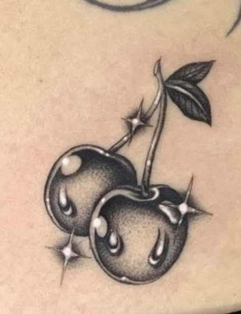 Juicy Cherry Tattoo, Cherry Eyeball Tattoo, Dripping Cherry Tattoo, Traditional Cherry Tattoo Black, Chrome Cherry Tattoo, Cherry Face Tattoo, Cherry 8 Ball Tattoo, 1rl Tattoo, Cherry Tattoo Design