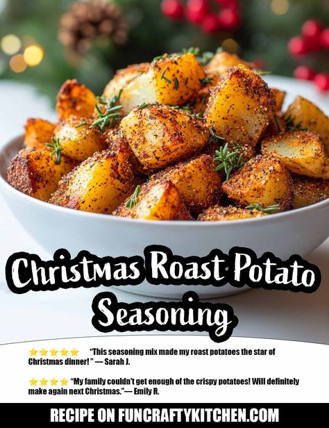 Enhance your holiday dinner with this easy Christmas Roast Potato Seasoning! A blend of herbs and spices that creates perfectly crispy and flavorful roast potatoes. Ready in minutes! Christmas Roasted Potatoes, Christmas Roast Potatoes, Potato Seasoning Recipe, Potato Seasoning, Thanksgiving Potatoes, Christmas Potatoes, Parboiled Potatoes, Blueberry Shortcake, Christmas Vegan