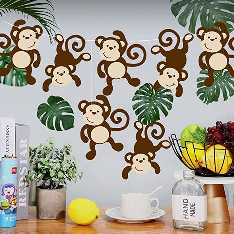 Monkey Party Decorations, Monkey Decorations, Monkey Birthday Parties, Jungle Party Decorations, Animal Theme Birthday, Monkey Crafts, Hanging Monkey, Deco Jungle, Animal Cutouts