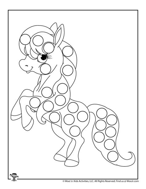 Animal Dot Marker Coloring Pages | Woo! Jr. Kids Activities : Children's Publishing Marker Coloring Pages, Dot Marker Activities, Animal Activities For Kids, Marker Coloring, Horse Camp, Do A Dot, Color Sheets, Horse Coloring Pages, Horse Animal