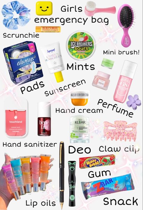 Schul Survival Kits, Emergency Kit For Girls, Trip Essentials Packing Lists, Middle School Essentials, Road Trip Kit, School Emergency Kit, School Backpack Essentials, Middle School Survival, Preppy School Supplies