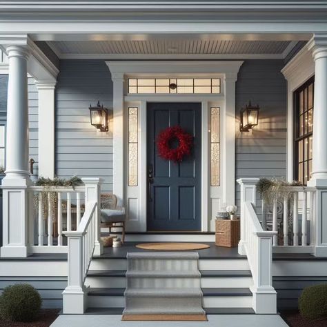 colorful front porch ideas - ScDecorum Front Porch Ideas Dark Gray House, Gray House Front Porch, Gray Porch Paint, Front Porch Color Ideas, Cape Cod Front Porch Ideas, Front Porch Paint Colors, Porch Color Ideas Paint, Front Porch Paint Ideas, Porch Color Ideas