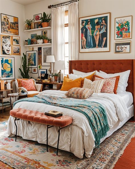 Eclectic Design Style, Large Bed, Large Beds, Ideas Hogar, Eclectic Bedroom, Eclectic Living Room, Decoration Inspiration, Eclectic Design, Bedroom Colors