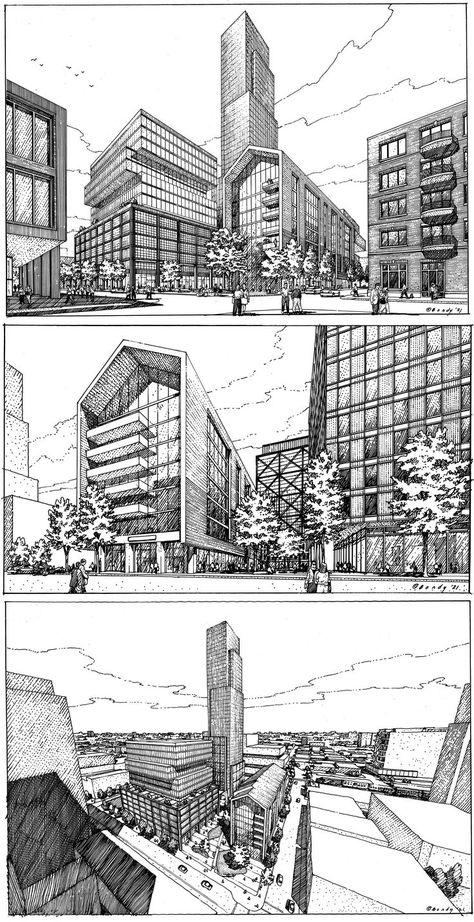 Buildings Sketch Architecture, Perspective Sketch, Aesthetic Architecture, Perspective Drawing Architecture, City Sketch, Interior Architecture Drawing, Perspective Drawing Lessons, Building Sketch, Building Drawing