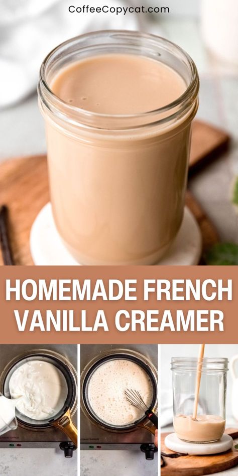 Homemade French Vanilla Creamer - coffeecopycat.com French Vanilla Creamer Homemade, Home Made French Vanilla Creamer, Homemade Vanilla Creamer For Coffee, Diy Vanilla Coffee Creamer, Homemade French Vanilla Creamer, Vanilla Coffee Creamer Recipe, Home Made Creamer, Diy French Vanilla Coffee Creamer, Vanilla Creamer Recipe