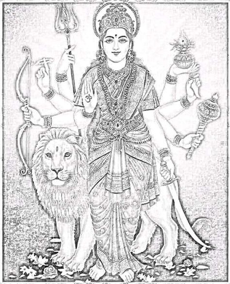 Chandika Devi, Gods Sketches, 64 Yogini, God Drawings, Navratri Devi Images, Navratri Devi, Deities Art, Indian Traditional Paintings, Durga Mata