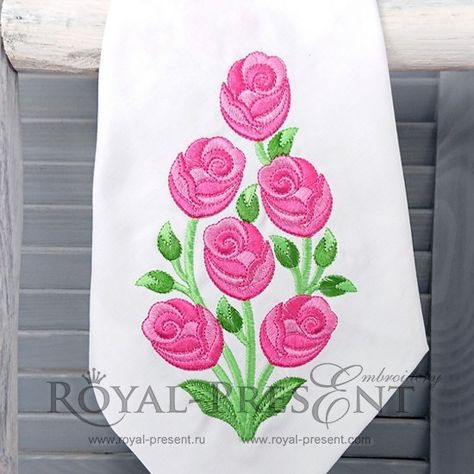 Free Machine Embroidery Design Roses Machine Embroidery Flowers, Rose Embroidery Designs, Decorative Napkins, Embroidery Design Download, Machine Pattern, Hand Embroidery Tutorial, Learn Embroidery, Computer Embroidery, Embroidery Flowers Pattern