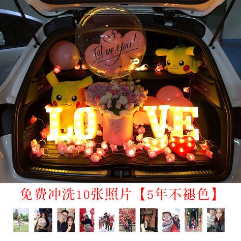 Car Trunk Proposal Ideas, Car Trunk Valentines Surprise, Car Proposal Ideas, Car Trunk Surprise Ideas, Birthday Decoration Items, Birthday Surprise For Husband, Husband Birthday Surprise, Birthday Surprises, Surprise Boyfriend