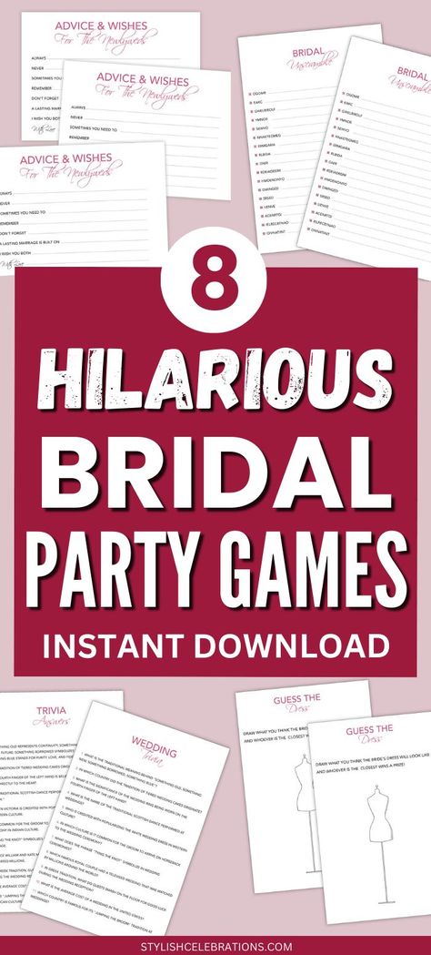 Hilarious Bridal Party Games Printable Bridal Shower Games Free Printables, Best Bridal Shower Games, Wedding Traditions Game, Bridal Party Games, Bride Game, Christian Bride, Fun Bridal Shower Games, Games For Fun, Printable Bridal Shower Games