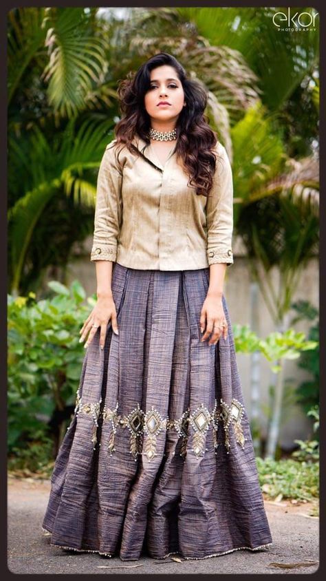 Top For Skirt Indian, Skirt Choli Design, Birthday Outfit Skirt And Top, Lehanga Tops Designs Latest, Long Skirt Outfits Indian Traditional, Indian Skirt And Top Outfits, Ajrakh Chaniya Choli, Cotton Skirt And Top, Skirt And Crop Top Indian