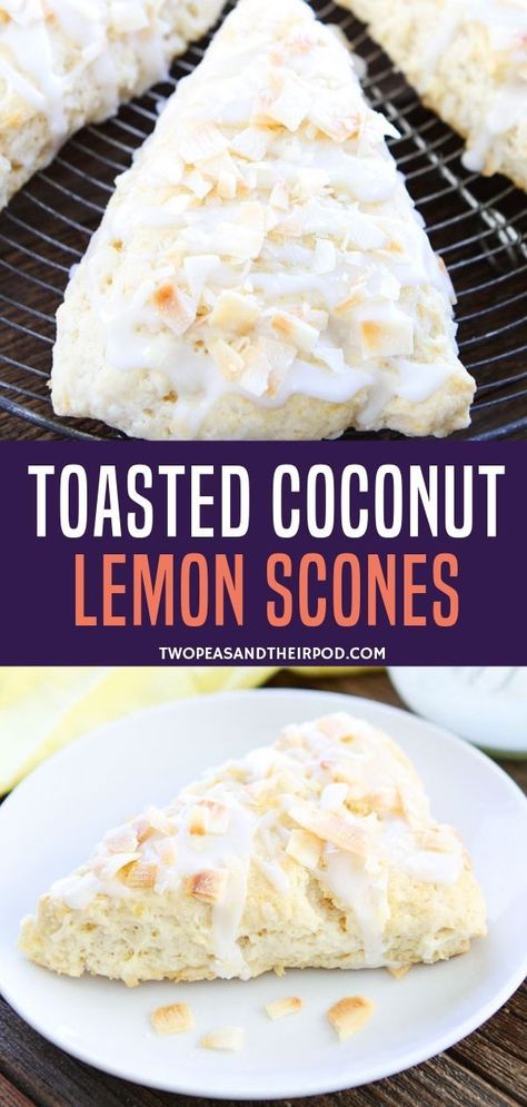 Citrus Scones, Coconut Scones, Lemon Scones Recipe, Scones Recipe Easy, Lemon Scones, Homemade Scones, Dessert Aux Fruits, Lemon Coconut, Lemon Glaze