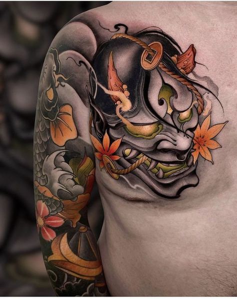 Explore the emotion, artistry, and duality of the hannya mask tattoos that are captivating ink lovers around the world. Find inspiration in our article. Hannya Maske Tattoo, Mascara Hannya, Hanya Mask Tattoo, Tengu Tattoo, Japanese Skull, Mask Tattoos, Hannya Maske, Japanese Mask Tattoo, Oni Mask Tattoo