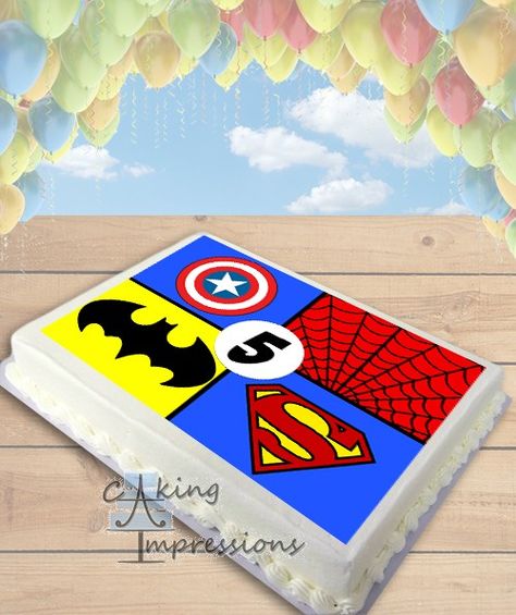 Superhero Symbols Edible Frosting Image Cake Topper [SHEET] Superhero Symbols, Edible Image Cake Topper, Superhero Baby Shower, Superhero Birthday Cake, Disney Birthday Cakes, Police Call, Edible Image Cake, Video Games Birthday, Avengers Birthday