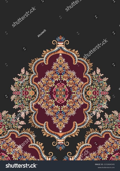 Paisley Floral Art Motif Seamless Pattern Stock Illustration 2152604345 | Shutterstock Paisley Butta, Mughal Art, Paisley Flower, Flower Texture, Borders Design, Digital Borders Design, Paisley Floral, Digital Flowers, Textile Patterns