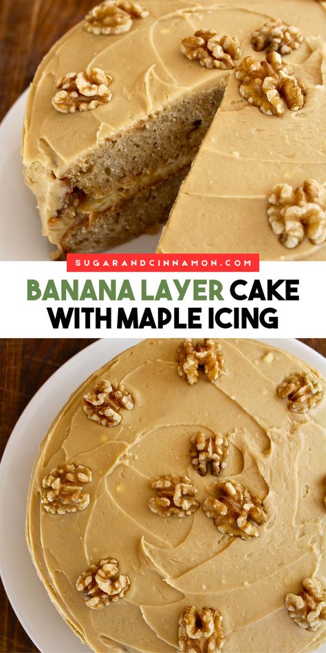 Looking for a show-stopping dessert? Try our Banana Layer Cake with Maple Icing! 🎂✨ This cake features fluffy banana layers and a rich, maple-flavored frosting that will wow your guests. It's a must-try for banana lovers! Be sure to save this pin for your baking adventures! Banana Maple Cake, Icing For Banana Cake, Banana Cake Ideas, Cake Recipe Using Cake Flour, Banana Layer Cake Recipe, Banana Ice Cream Cake, Banana Layer Cake, Flavored Frosting, Maple Icing