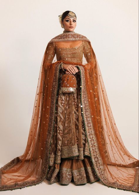 Pakistani Pishwas, Crushed Sharara, Bridal Sharara, Hussain Rehar, Indian Bride Outfits, Desi Clothes, Traditional Indian Outfits, Indian Bridal Fashion, Indian Wedding Outfits