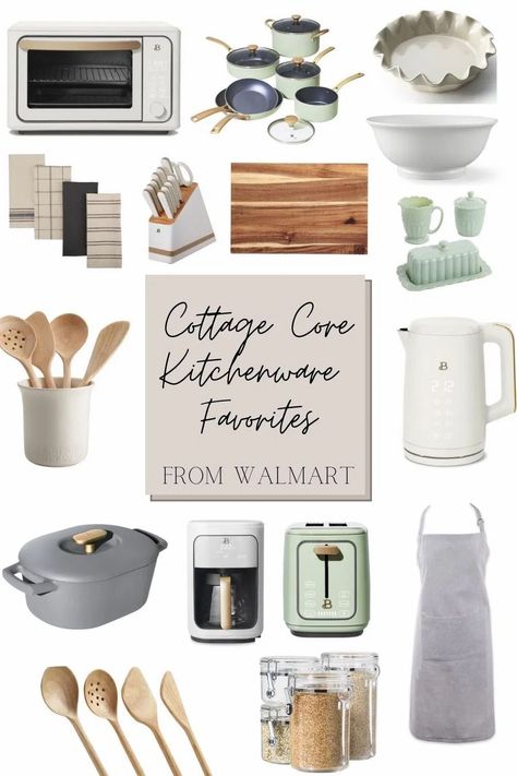 The best cookware, servingware, and kitchen decor from Walmart with a designer modern cottage style for less. Cottagecore Kitchenware, Ikea Pax Closet, Modern Cottage Style, Wooden Utensils Set, Kitchen Facelift, Dining Table Makeover, Ikea Bookcase, Home Decor Blue, Painting Shower