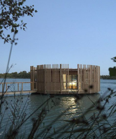 Prefabricated Architecture, Spa House, River Hotel, Eco Cabin, Avignon France, Floating Hotel, Lake Hotel, Wooden Building, Wooden Walkways