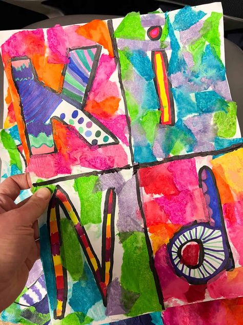 Abstract Art Lessons Elementary, Kindness Collaborative Art, World Kindness Day Art Projects, Kindness Art Kindergarten, Jasper Johns Art Projects For Kids, Teamwork Art Projects For Kids, Robert Indiana Art Lesson For Kids, Original Works Fundraiser Art Ideas, Jacob Lawrence Art Lesson For Kids