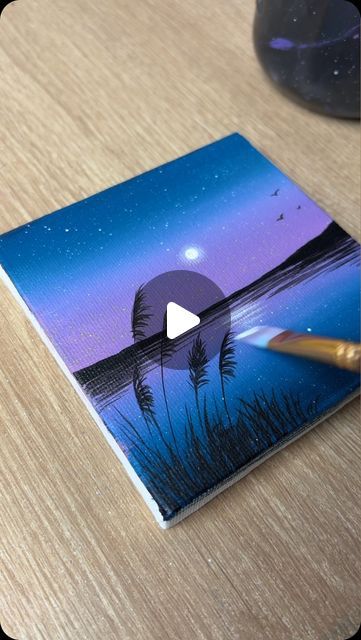 Calm Moonlight Acrylic Painting, Night Sky Painting Easy Step By Step, Nature Paintings Acrylic Easy, Landscape Art Tutorial, Step By Step Canvas Painting Easy, Easy Sunset Painting For Beginners, Forest Painting Easy, Moonlight Acrylic Painting, Galaxy Art Painting