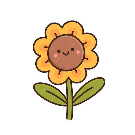 Cute Animations Cartoon, Cute Flower Drawing, Orchid Drawing, Different Drawing Styles, Sunflower Drawing, Cartoon Kawaii, Animal Doodles, Cartoon Flowers, Cute Animal Drawings Kawaii