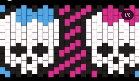 monster high skull kandi cuff bracelet pattern Monster High Kandi Pattern, Perler Bead Patterns Kandi, Kandi Templates, Kandi Patterns Cuff, Rainbowcore Aesthetic, Kawaii Kandi, Monster High Skull, Kandi Designs, Scene Kandi