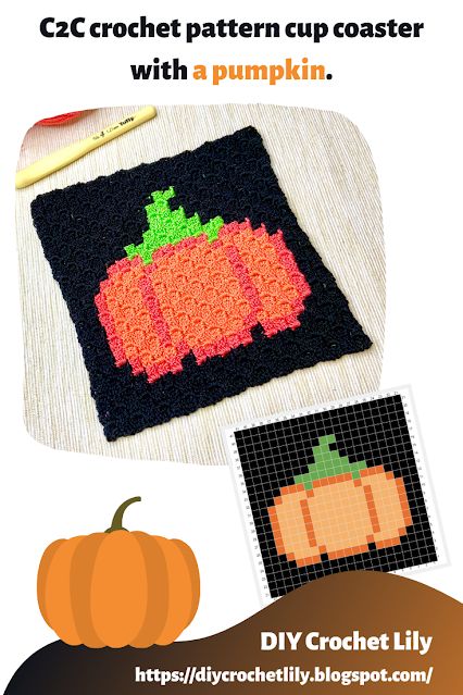 Pumpkin Graph Pattern, C2c Halloween Blanket, C2c Halloween, Crochet Cup Coaster, C2c Patterns, Crochet Lily, Crochet C2c Pattern, Crocheted Coasters, C2c Crochet Pattern Free