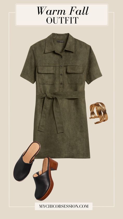 13 Warm Fall Outfits That Will Help You Celebrate the Season Without Overheating - MY CHIC OBSESSION Green Shirt Dress Outfit, Olive Green Shirt Dress, Warm Fall Outfits, Classy Fall Outfits, Olive Green Shirt, Olive Shirt, Shirt Dress Outfit, Fall Outfits For School, Green Shirt Dress