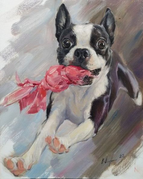 Boston Terrier Drawing, Terrier Drawing, Boston Terrier Painting, Terrier Painting, Paints On Canvas, Boston Art, Boston Terrier Love, Kinds Of Dogs, Dog Paintings