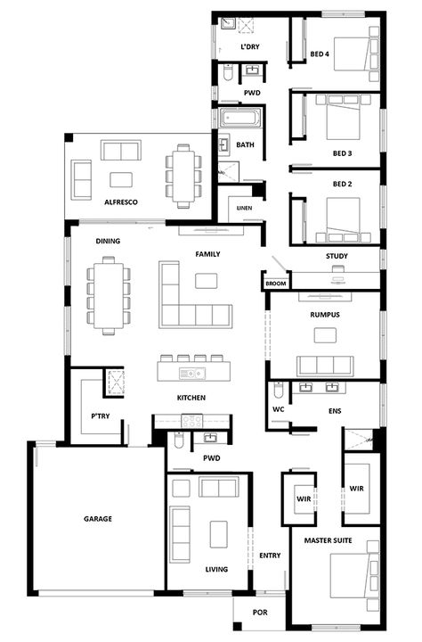 Australian House Plans, Hotondo Homes, House Plans South Africa, Architectural Ideas, Three Bedroom House Plan, Hoosier Cabinet, Home Design Floor Plans, House Construction Plan, Beautiful House Plans