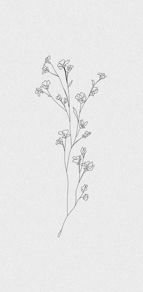 Gypsophila Tattoo Design, Fineline Botanical Tattoo, Baby S Breath Tattoo, Baby Breath Drawing, Baby Breath Flower Tattoo, Cute Fine Line Tattoos For Women, Carnation Sketch, Long Flower Tattoo, Baby's Breath Drawing