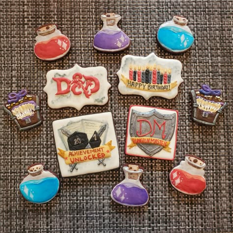 D&D Birthday Dungeons and Dragons #D&D #DnD #Round 2 - AMANDA.IRL Dungeons And Dragons Cookies, D&d Cookies, Dnd Birthday Party Ideas, D&d Party Ideas, Dnd Cookies, Dnd Food Party Ideas, Dnd Birthday Party, D&d Party, D&d Birthday Party Ideas