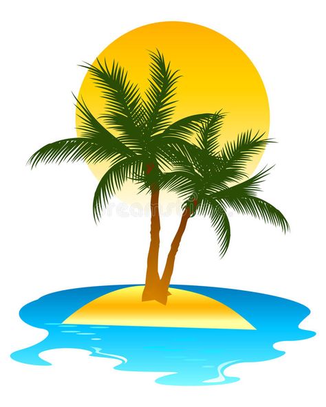 Tropical Island vector illustration Island Illustration, Sky Illustration, Seagulls Flying, Beach Logo, Tropical Island, Palm Tree, Stock Vector, Coco, Vector Illustration