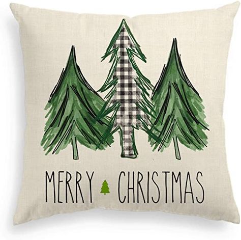 AVOIN Watercolor Christmas Tree Throw Pillow Cover, 18 x 18 Inch Holiday Buffalo Plaid Cushion Case Decoration for Sofa Couch Farm Christmas Decorations, Holiday Pillows Covers, Winter Holiday Decorations, Buffalo Plaid Christmas Tree, Green Pillow Covers, Holiday Throw Pillow, Watercolor Christmas Tree, Christmas Tree Pillow, Plaid Christmas Tree