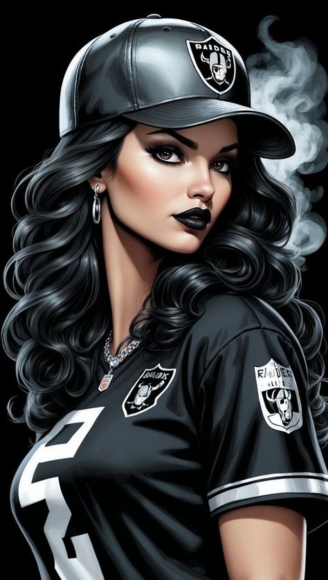 Raider Girl Raiders Tattoos For Women, Raiders Stickers, Ghost Raider, Raiders Tattoos, African Portraits Art, Raiders Cheerleaders, Chica Chola, Africa Art Design, Raiders Girl