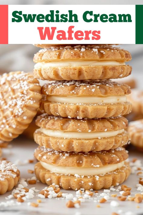 Swedish Cream Wafers Recipe

Ingredients

- 1 cup unsalted butter, softened
- 1 cup all-purpose flour
- 1/2 cup cornstarch
- 1/4 teaspoon salt
- 1 cup powdered sugar
- 1 teaspoon vanilla extract
- 1/2 cup heavy cream Cream Wafers Cookies, Cream Wafer Cookies Recipe, Cream Wafer Cookies, Vanilla Wafers Recipe, Swedish Cream, Vanilla Wafer Recipe, Wafers Recipe, Cream Wafers, Swedish Cookies